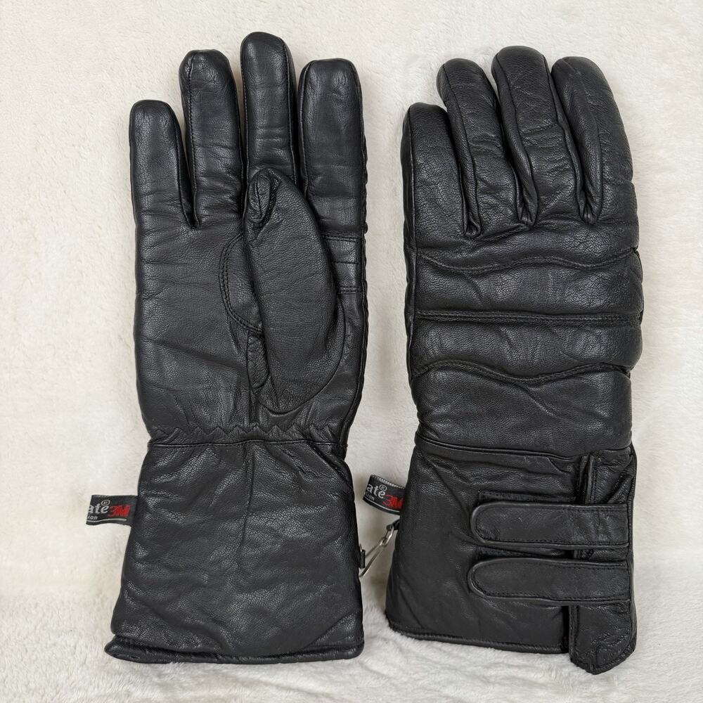 Men’s XL Black Leather Thinsulate 3M Motorcycle Riding Gauntlet Gloves